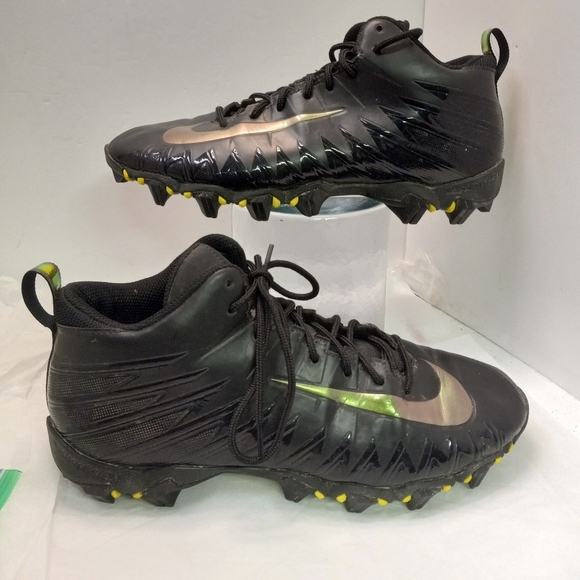 ! 💜 NIKE ALPHA Cleat Sneakers Leather Black & Iridescent Size 8.5 - Picture 1 of 7